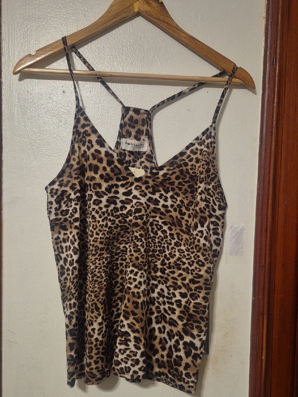 Impressions Leopard Print Razorback Top In Brown and Cream